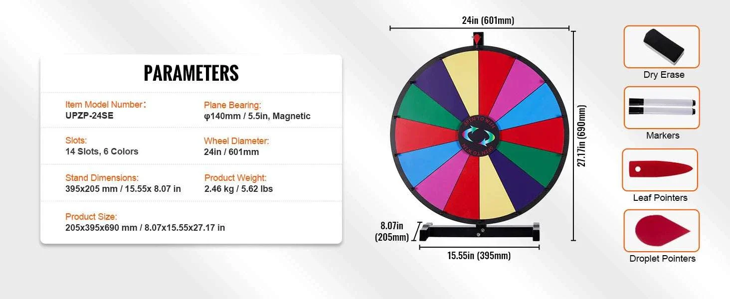 Spinning Prize Wheel with Stand or Tabletop 14 Slots Game - Image 19