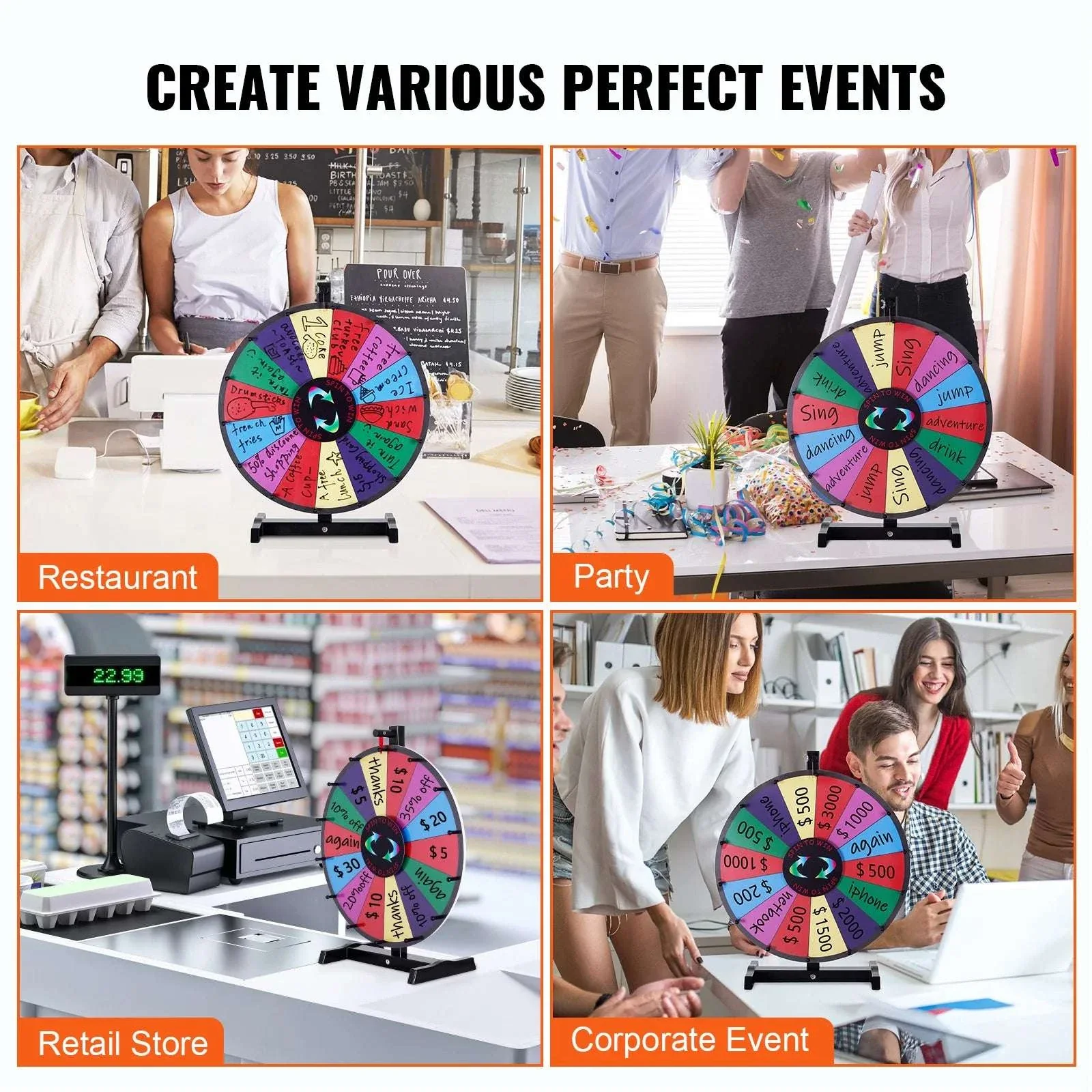 Spinning Prize Wheel with Stand or Tabletop 14 Slots Game - Image 2