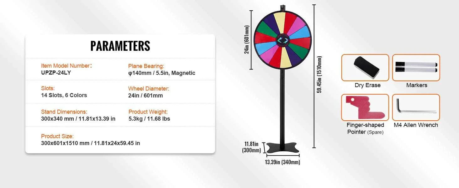 Spinning Prize Wheel with Stand or Tabletop 14 Slots Game - Image 20