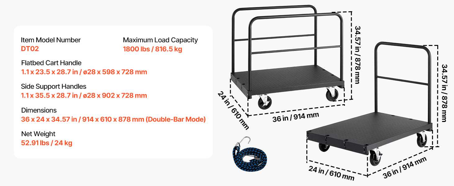 2-in-1 Drywall Cart Dolly 1800 lbs Steel Panel Truck 36x24 Platform - Image 20