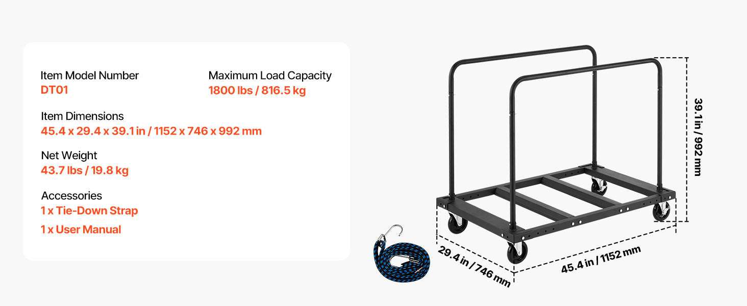 1800 lb Drywall Panel Dolly Cart with Swivel Casters & Strap - Image 18