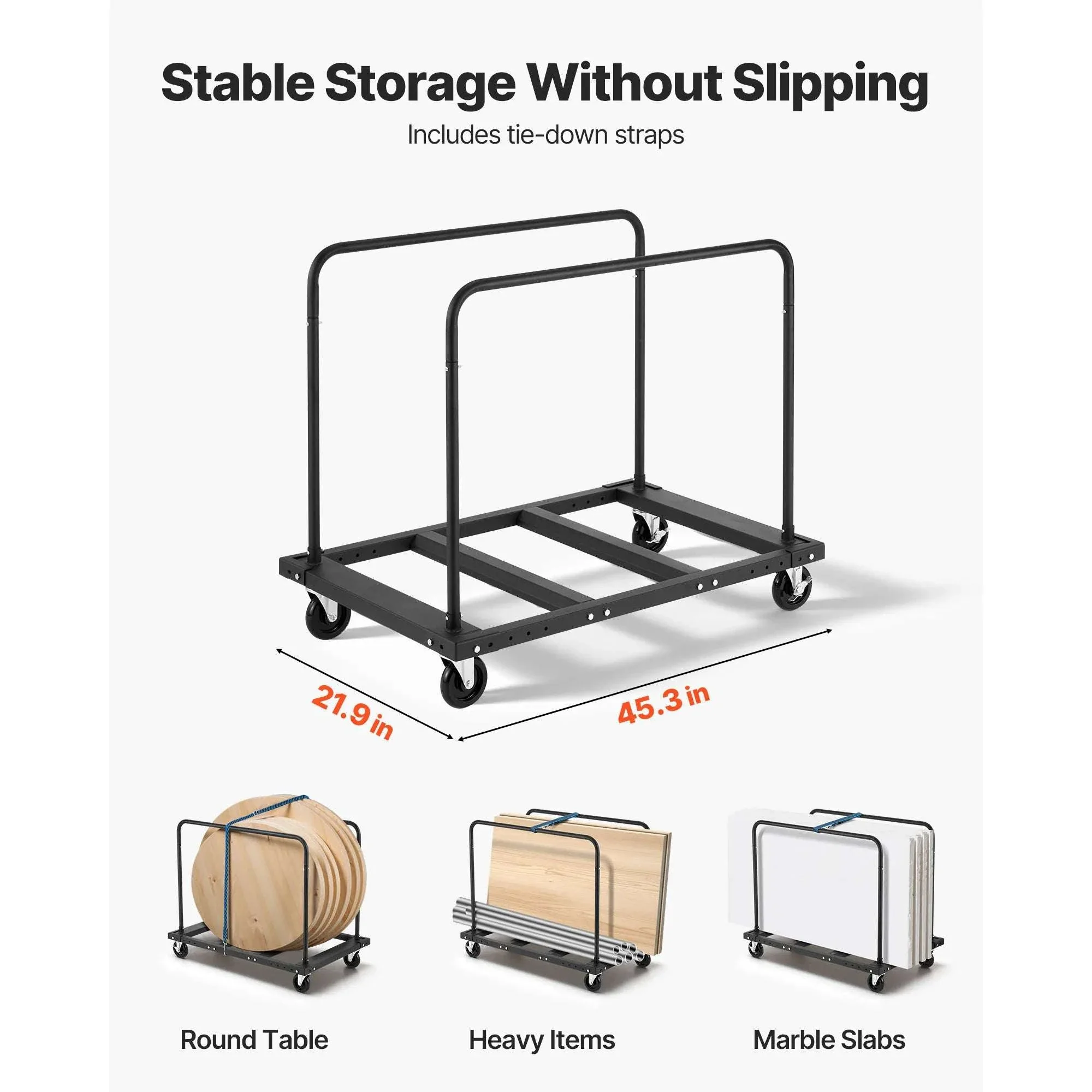 1800 lb Drywall Panel Dolly Cart with Swivel Casters & Strap - Image 3