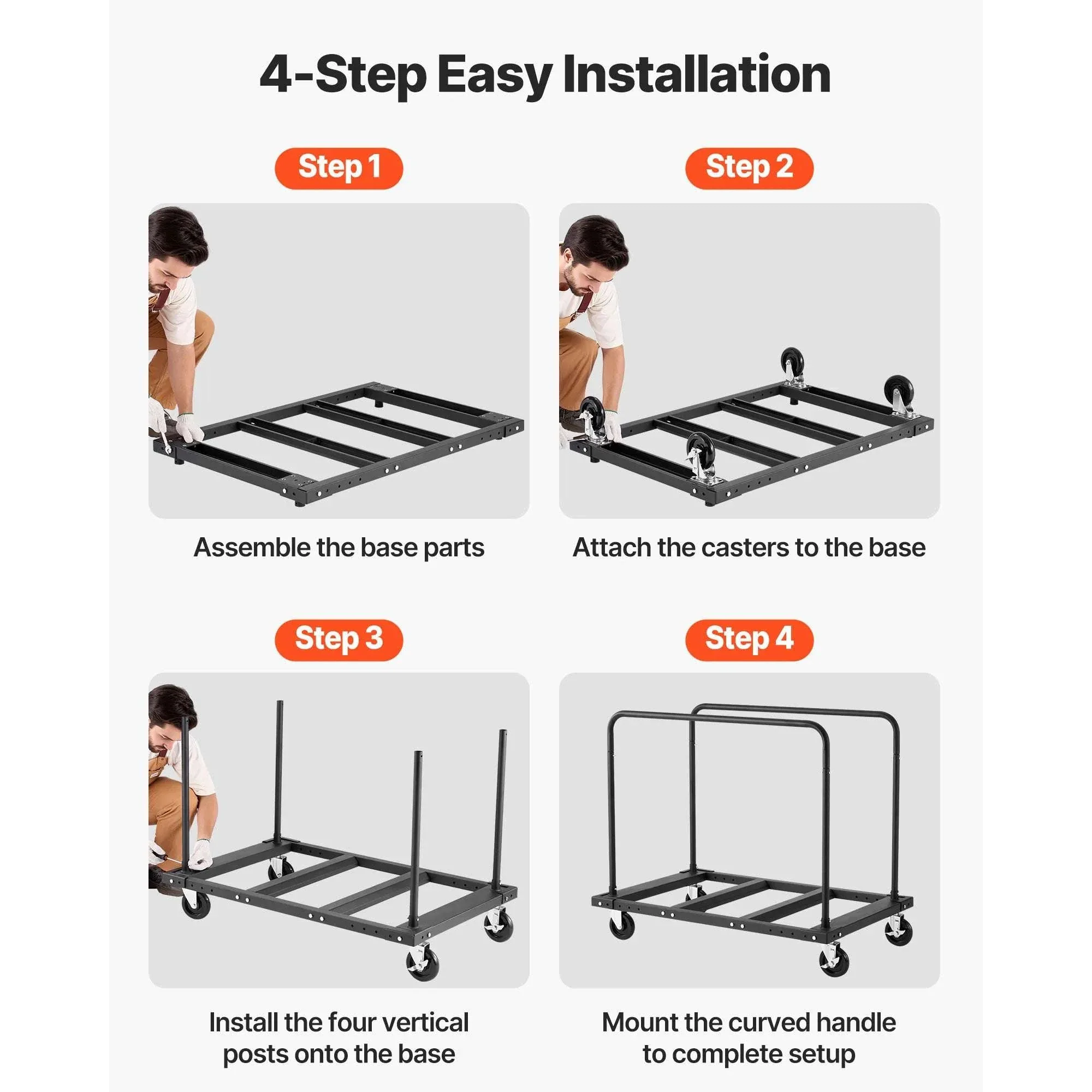 1800 lb Drywall Panel Dolly Cart with Swivel Casters & Strap - Image 6