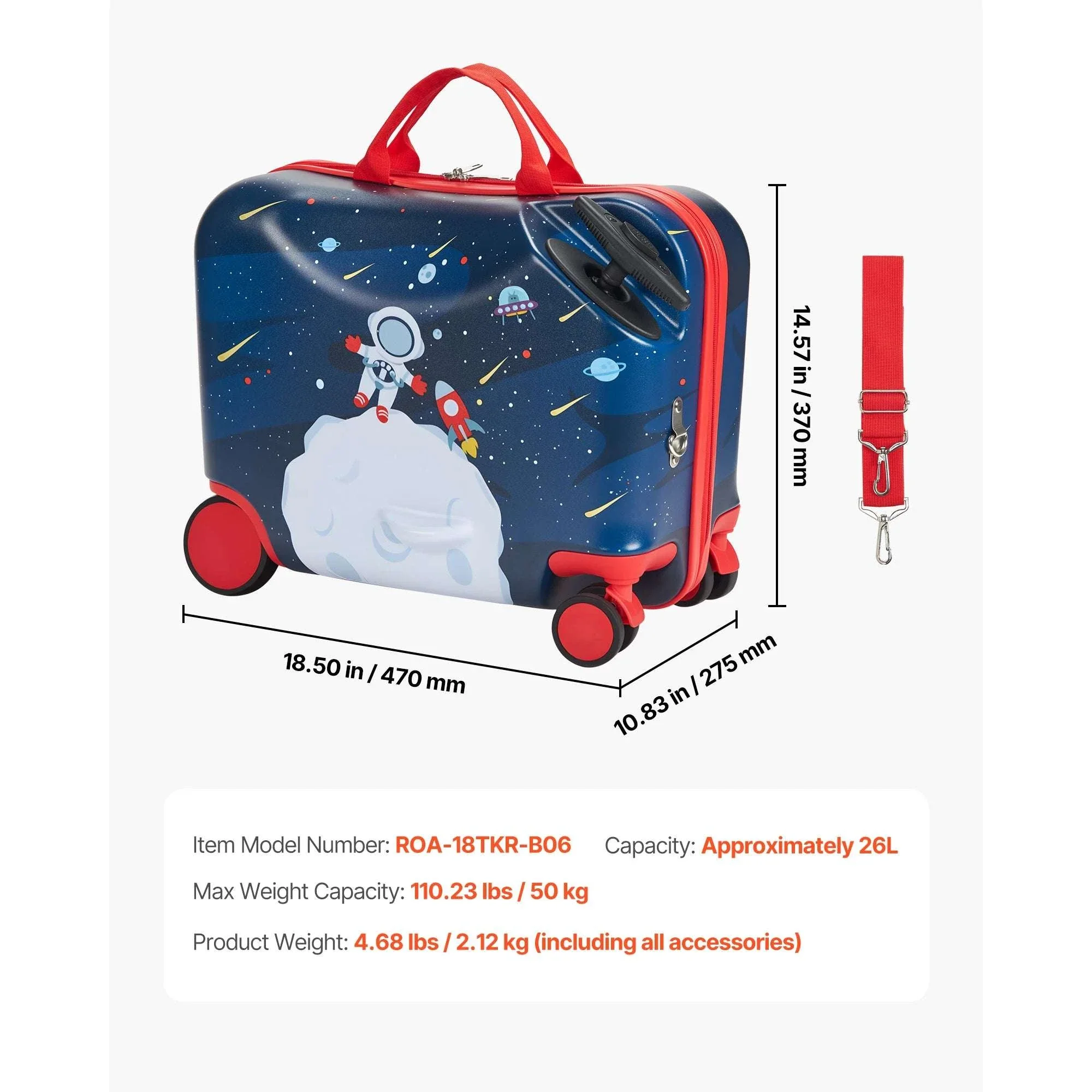 18'' Kids Ride-On Luggage 26L Carry-On Scooter Suitcase - Image 14