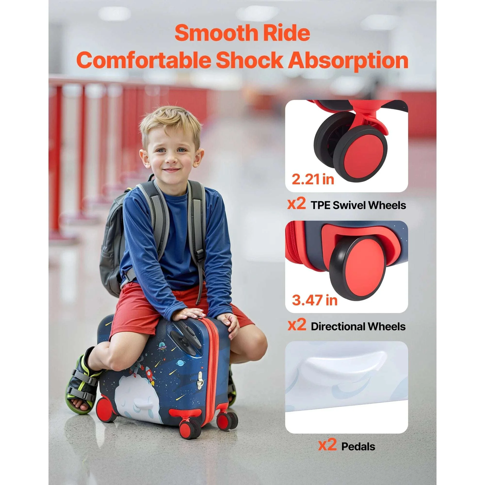18'' Kids Ride-On Luggage 26L Carry-On Scooter Suitcase - Image 4