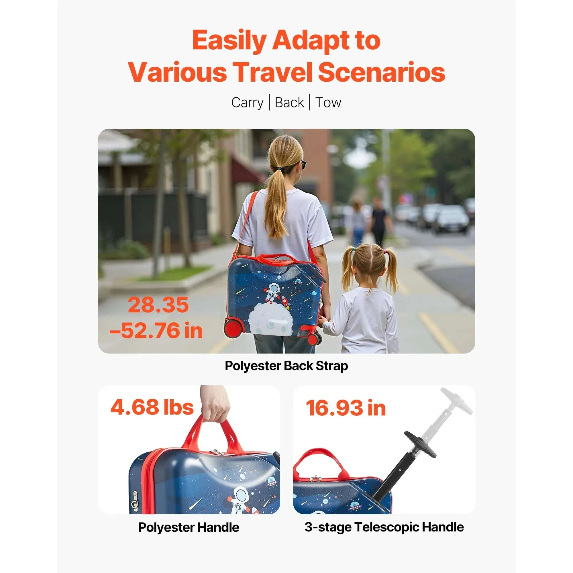 18'' Kids Ride-On Luggage 26L Carry-On Scooter Suitcase - Image 6