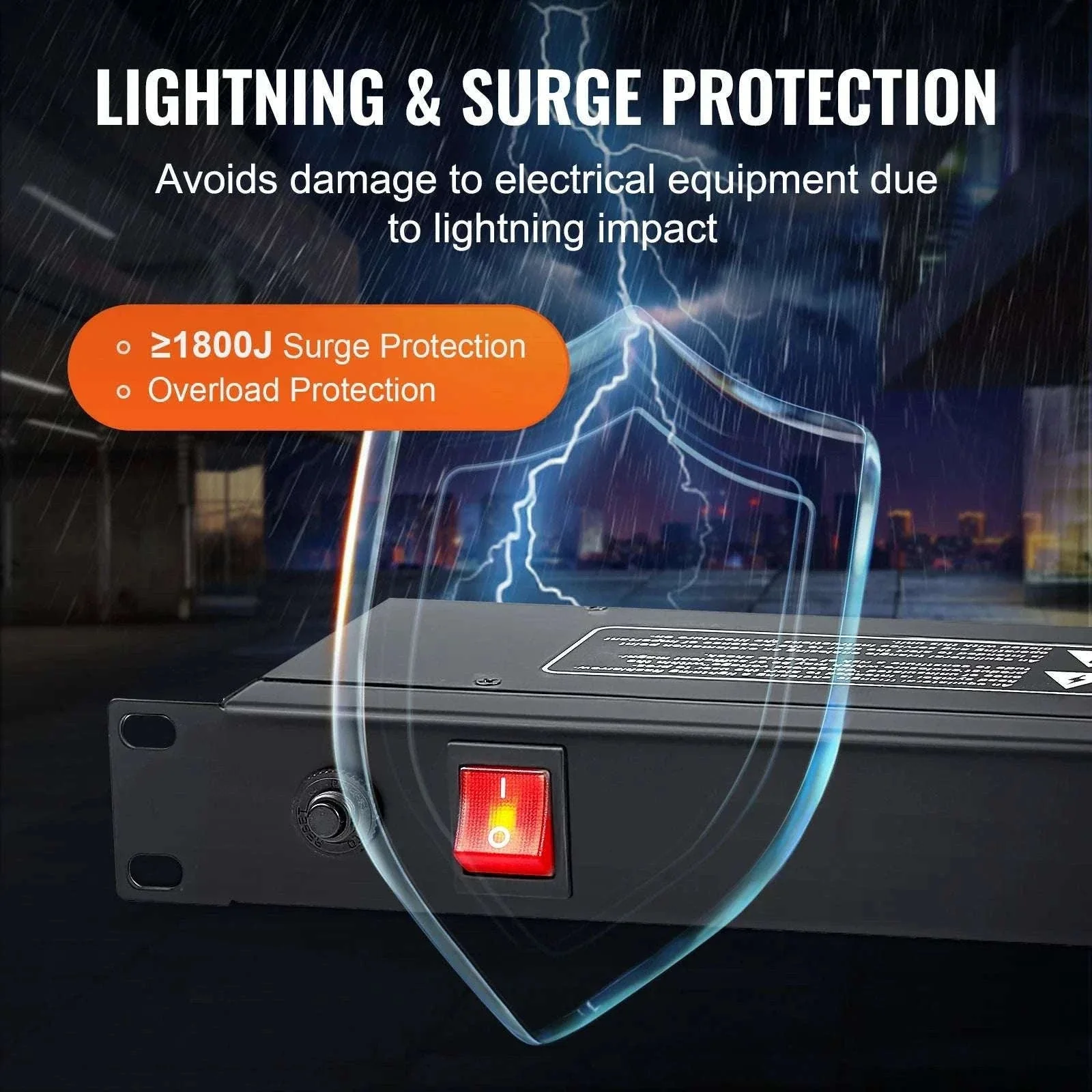 1U Rack Mount PDU Power Strip 8/10/12 Outlets 15A Surge Protected - Image 4