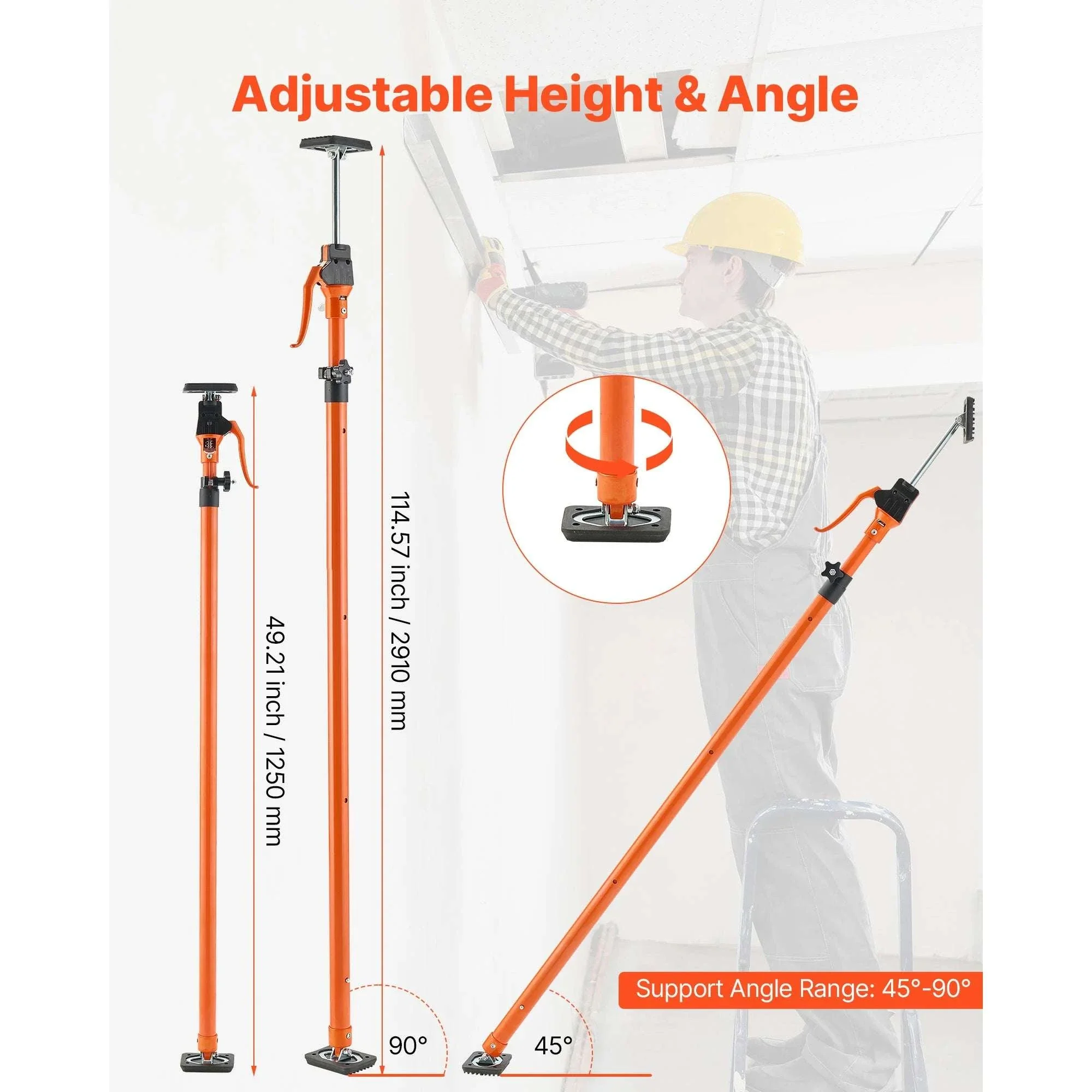 Adjustable Support Pole Jack 49–114in for Drywall & Cabinet Lifting - Image 2