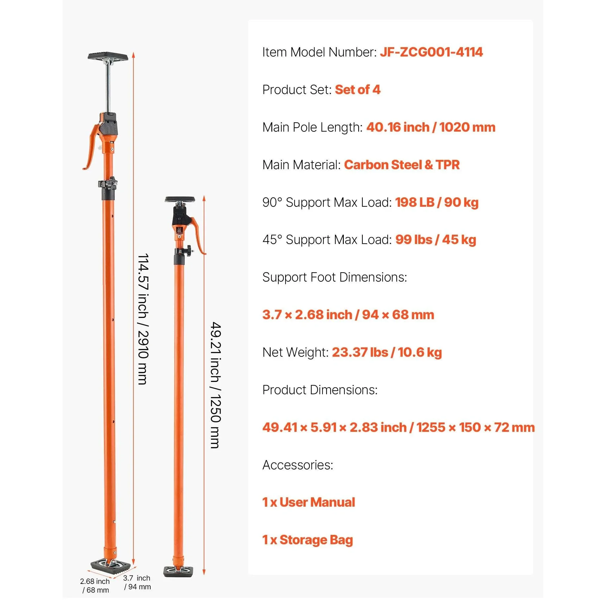 Adjustable Support Pole Jack 49–114in for Drywall & Cabinet Lifting - Image 7
