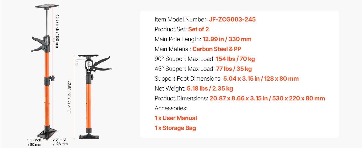 Adjustable Cabinet Jack Support Pole 19–114in Steel Lift Rod - Image 13