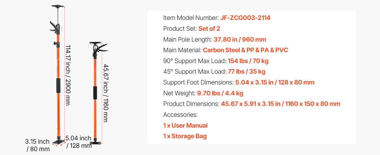 Adjustable Cabinet Jack Support Pole 19–114in Steel Lift Rod - Image 14