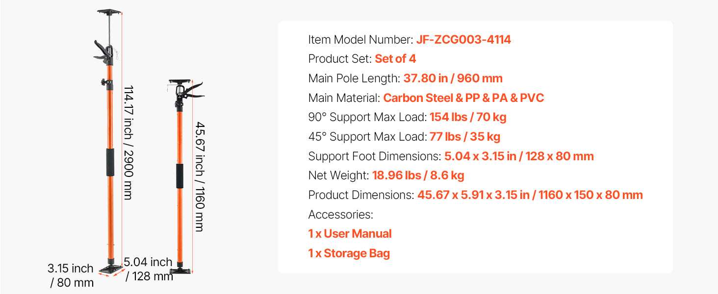 Adjustable Cabinet Jack Support Pole 19–114in Steel Lift Rod - Image 15