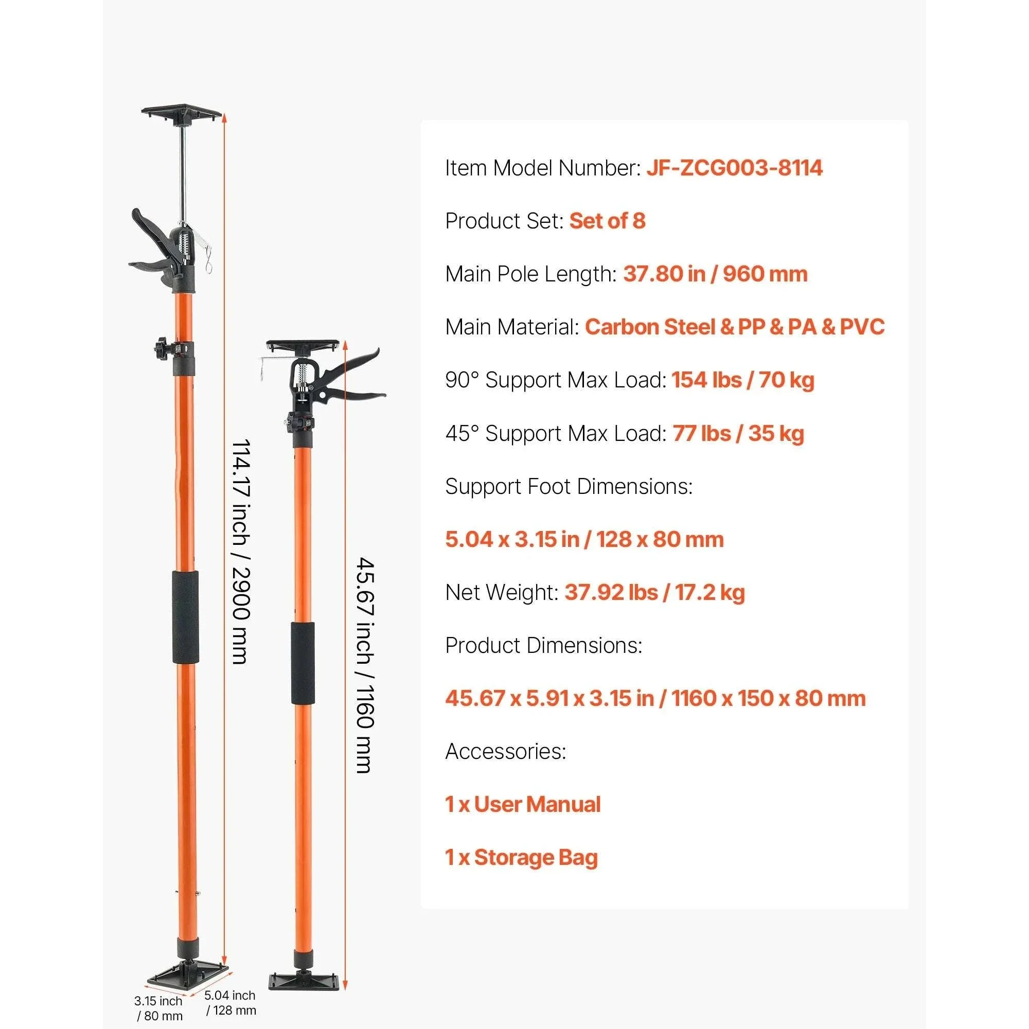 Adjustable Cabinet Jack Support Pole 19–114in Steel Lift Rod - Image 18