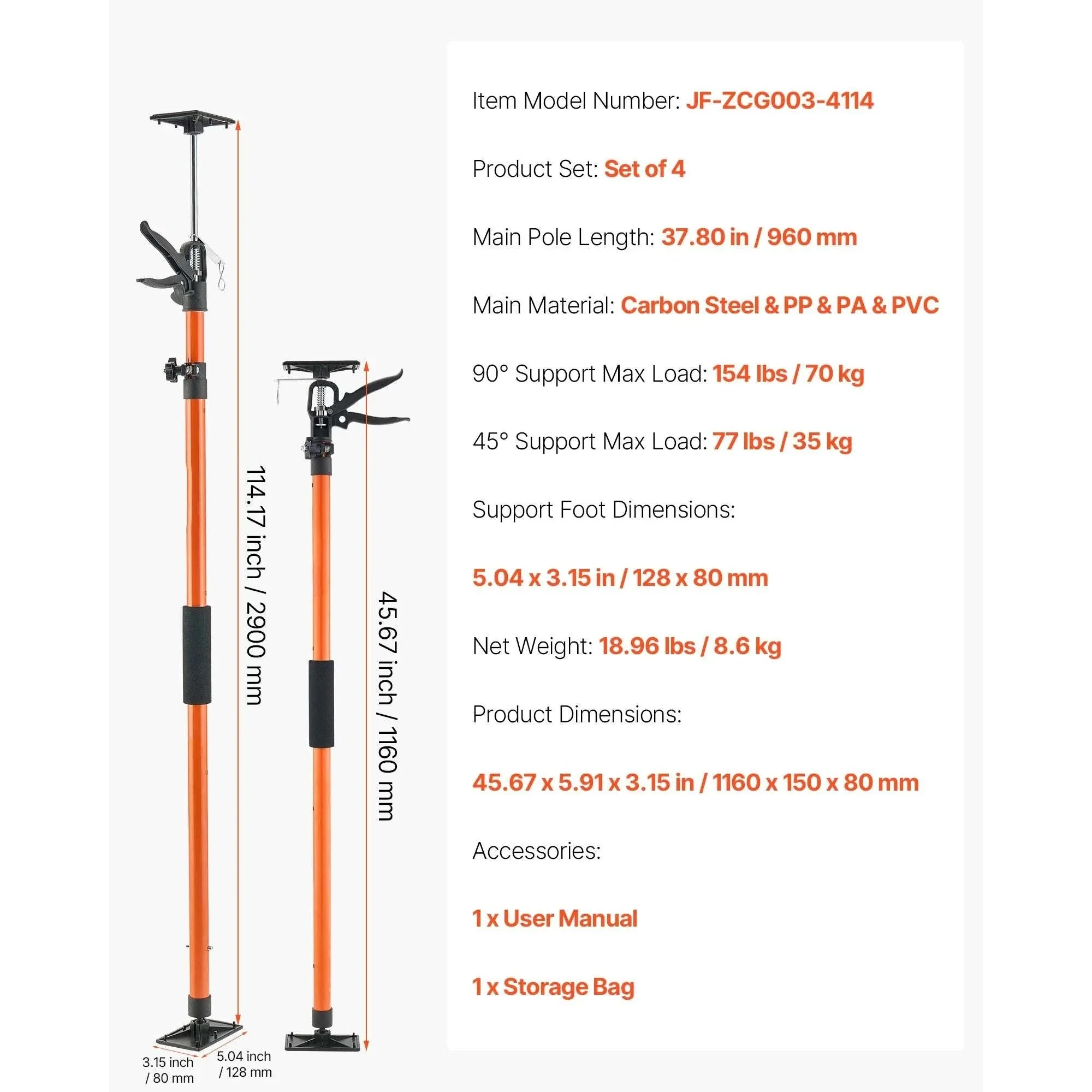 Adjustable Cabinet Jack Support Pole 19–114in Steel Lift Rod - Image 20