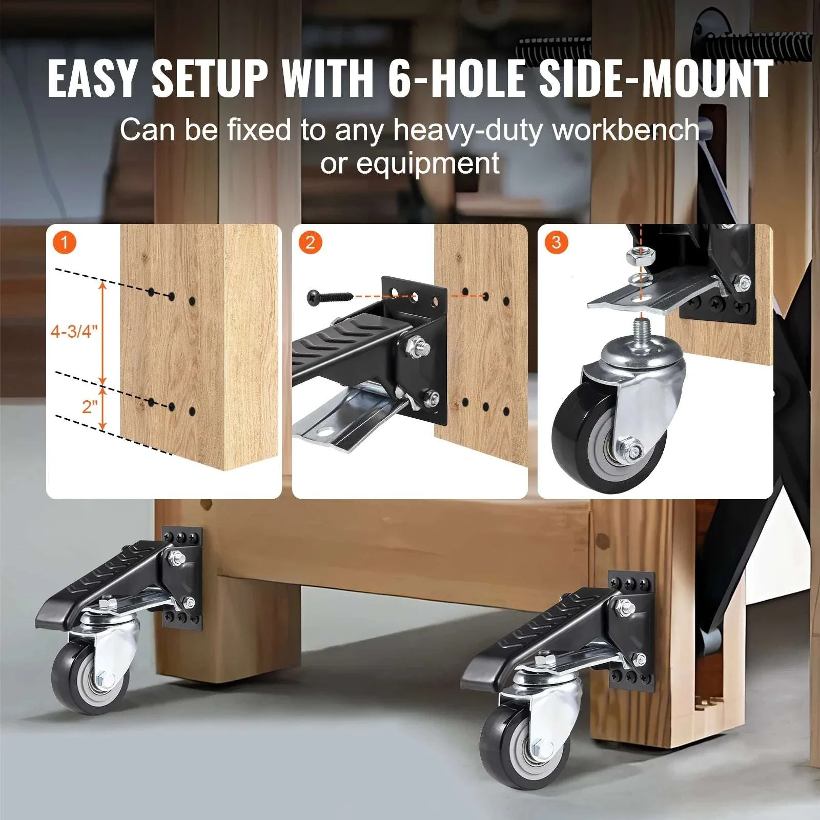 Retractable Workbench Caster Wheels 4 Pack with 360° Swivel - Image 6