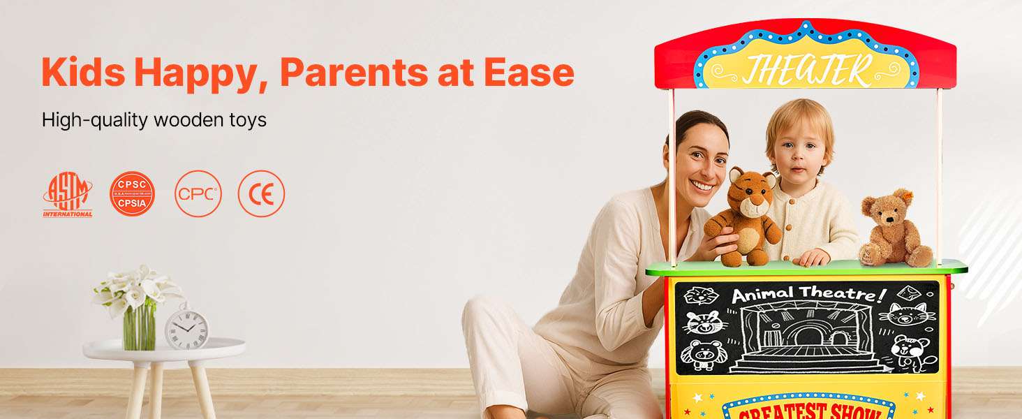 2-in-1 Wooden Kids Grocery Store & Puppet Theater Playset - Image 11