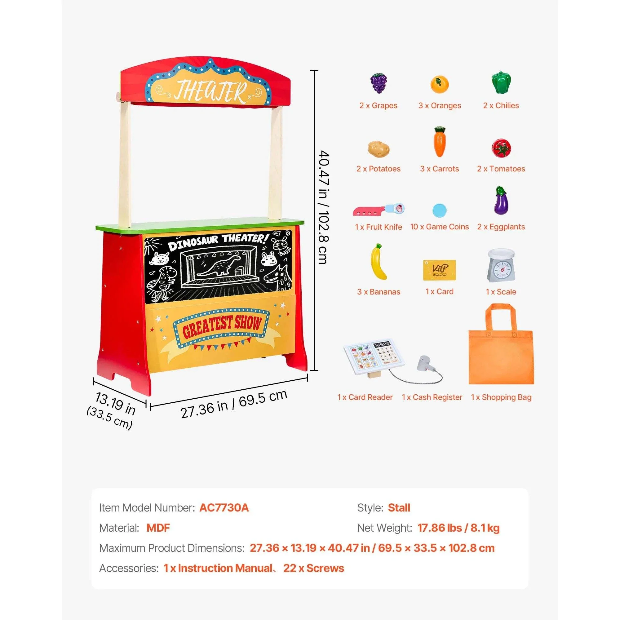 2-in-1 Wooden Kids Grocery Store & Puppet Theater Playset - Image 14