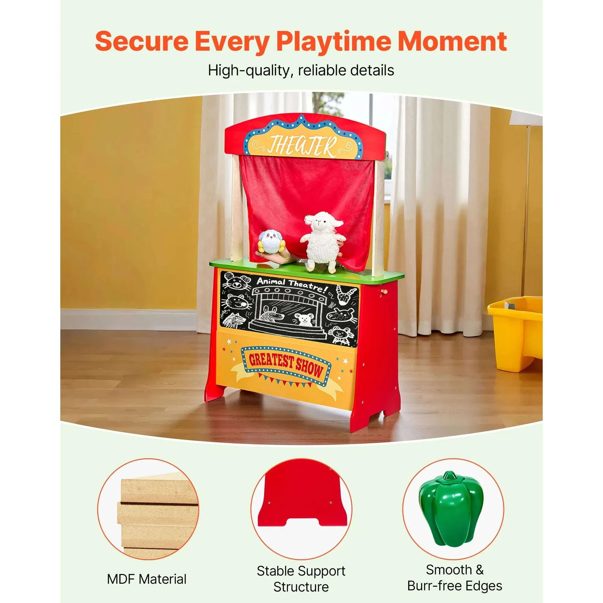 2-in-1 Wooden Kids Grocery Store & Puppet Theater Playset - Image 5