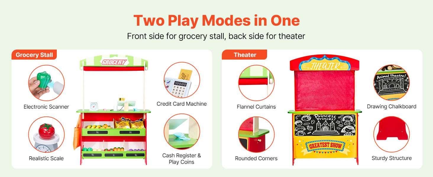 2-in-1 Wooden Kids Grocery Store & Puppet Theater Playset - Image 9