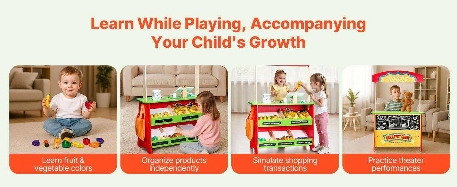 2-in-1 Wooden Kids Grocery Store & Puppet Theater Playset - Image 10