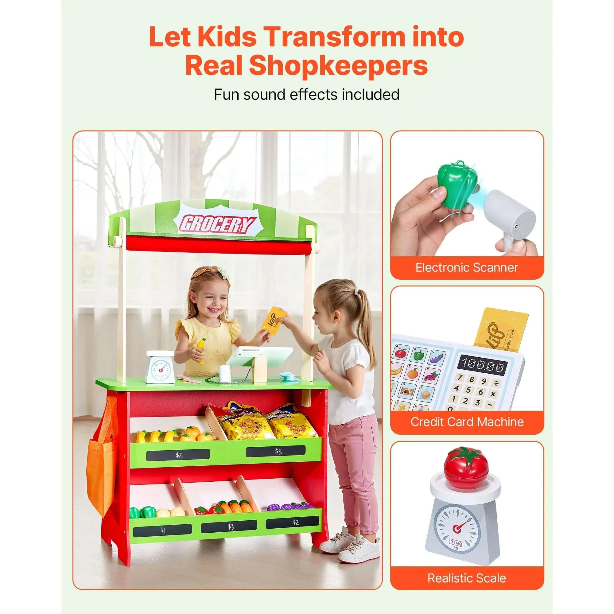 2-in-1 Wooden Kids Grocery Store & Puppet Theater Playset - Image 3