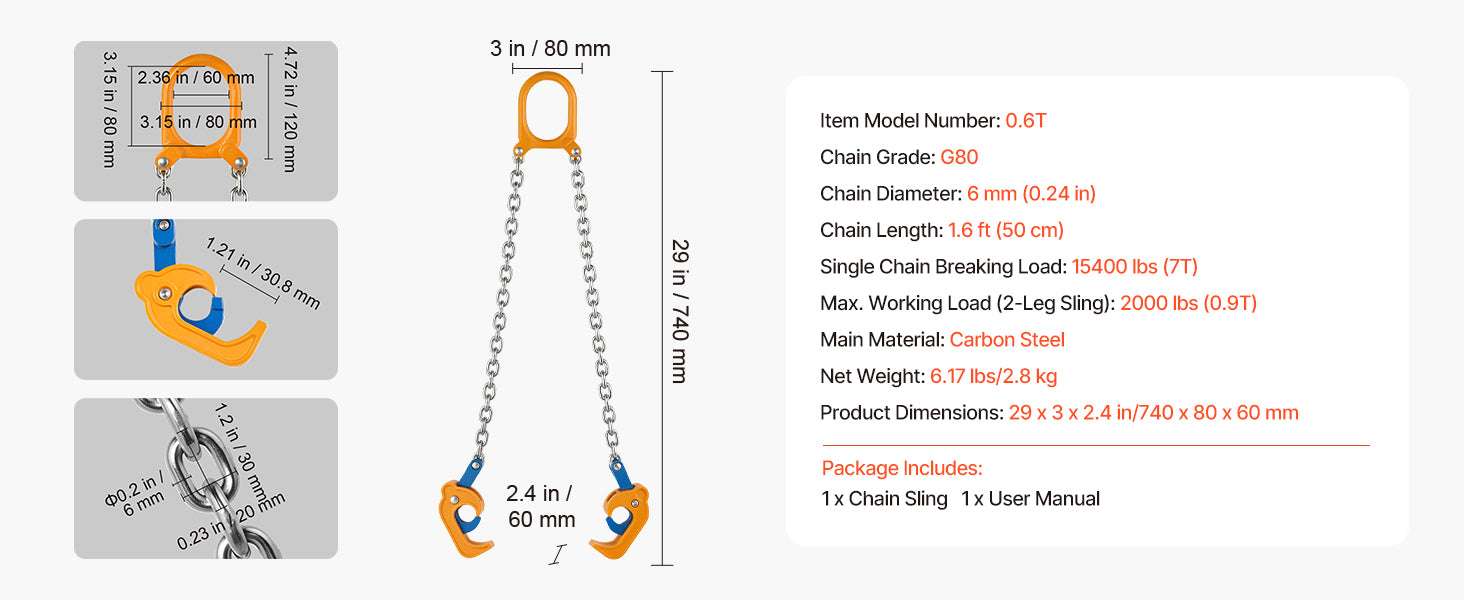 2000–2200 lbs Drum Lifting Chain Sling with Secure Hooks - Image 17