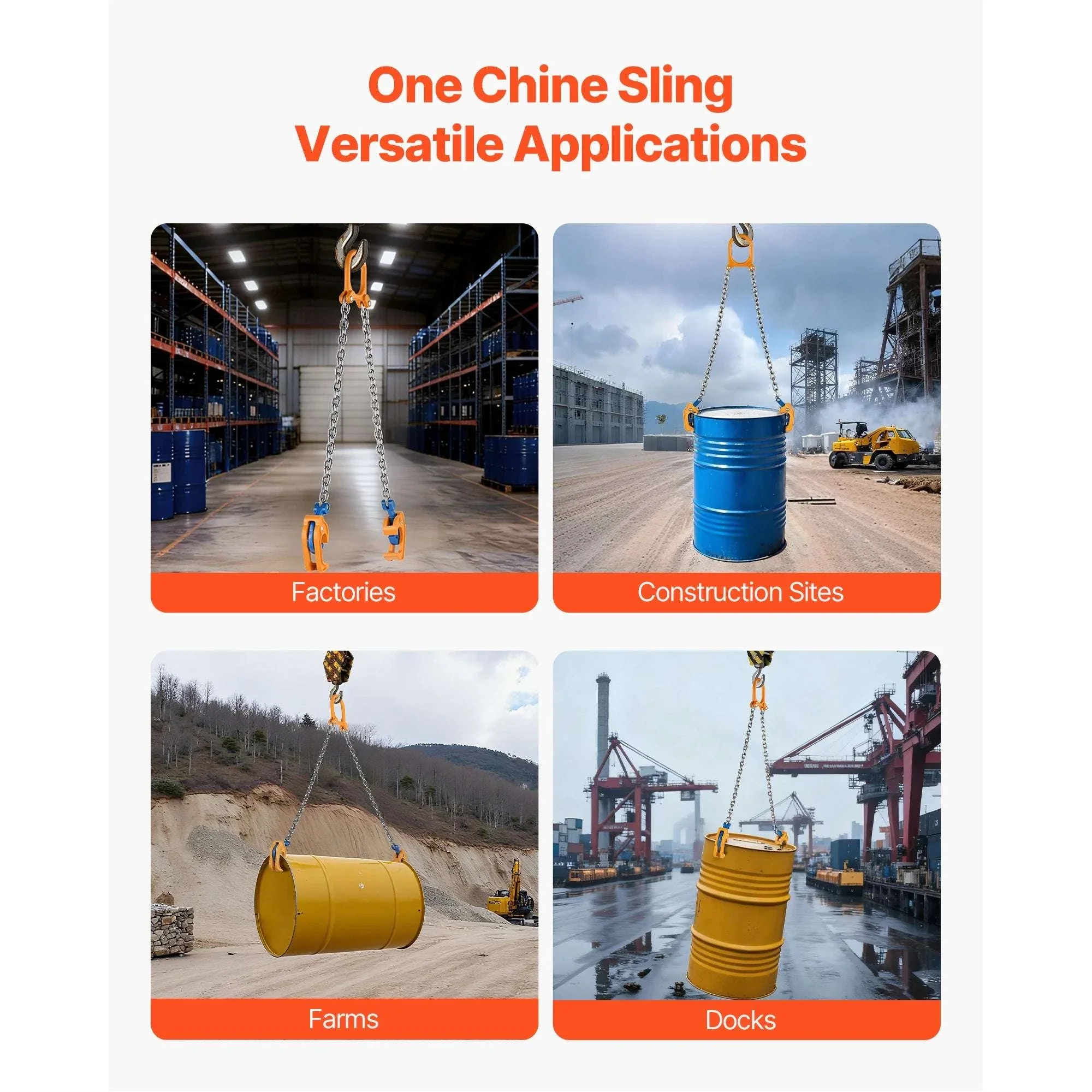 2000–2200 lbs Drum Lifting Chain Sling with Secure Hooks - Image 6