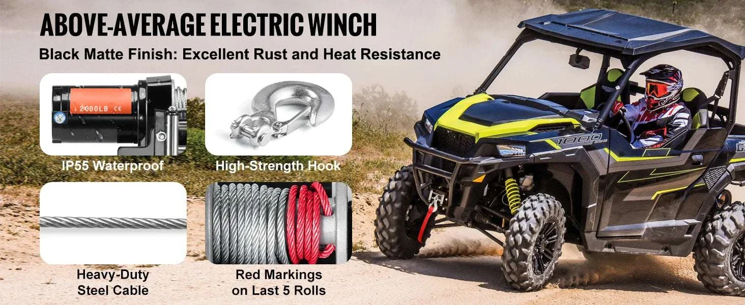 2000lbs Electric ATV Winch with Steel Cable & Wired Remote - Image 10
