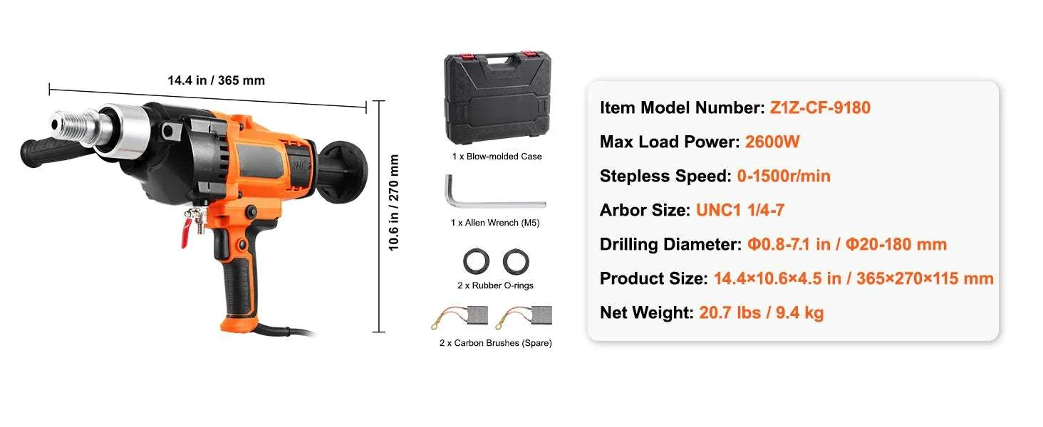 Handheld Core Drill Machine 2000W/2600W Wet & Dry Concrete Drill - Image 13