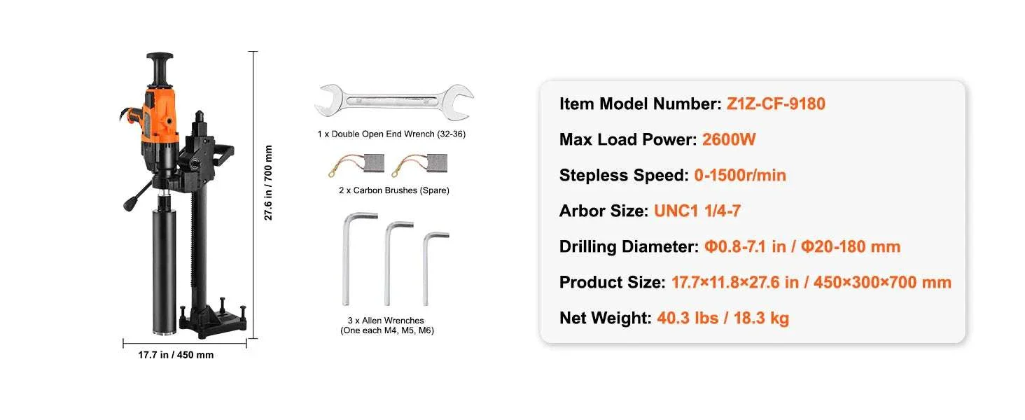Handheld Core Drill Machine 2000W/2600W Wet & Dry Concrete Drill - Image 14