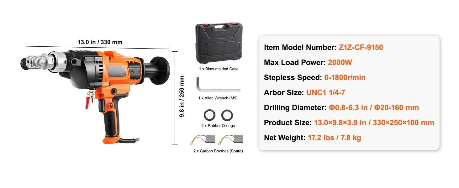 Handheld Core Drill Machine 2000W/2600W Wet & Dry Concrete Drill - Image 15