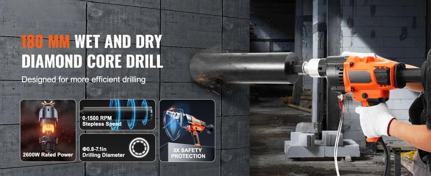 Handheld Core Drill Machine 2000W/2600W Wet & Dry Concrete Drill - Image 8