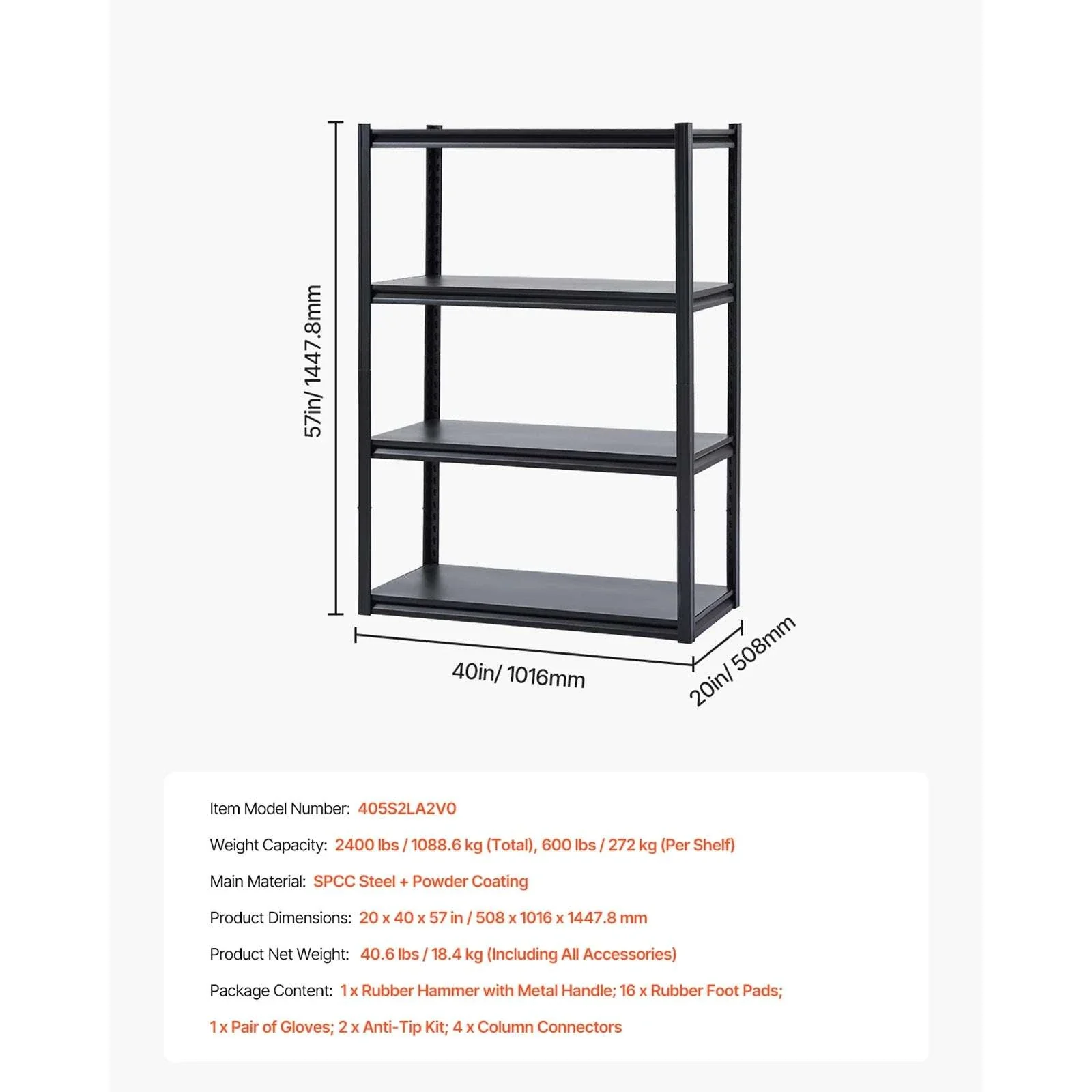 4-Tier Adjustable Garage Storage Shelves 2400 lb Heavy Duty Rack - Image 17