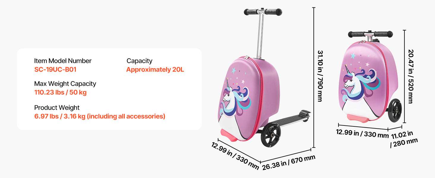 20" Kids Ride-On Scooter Suitcase with 20L Storage & Flash Wheels - Image 14