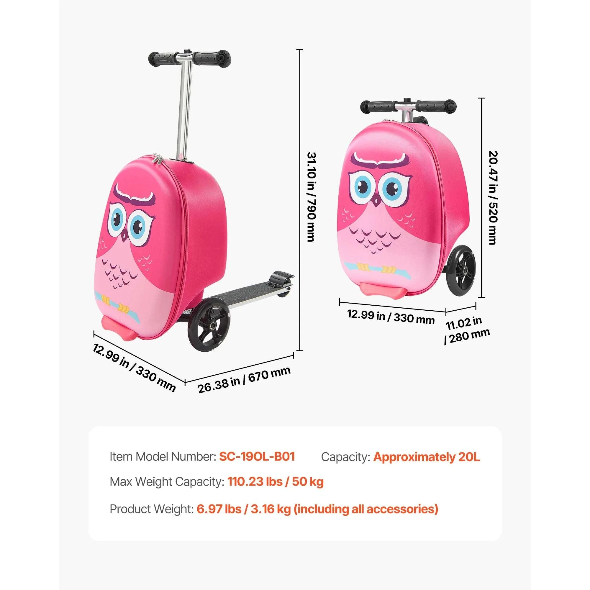 20" Kids Ride-On Scooter Suitcase with 20L Storage & Flash Wheels - Image 18