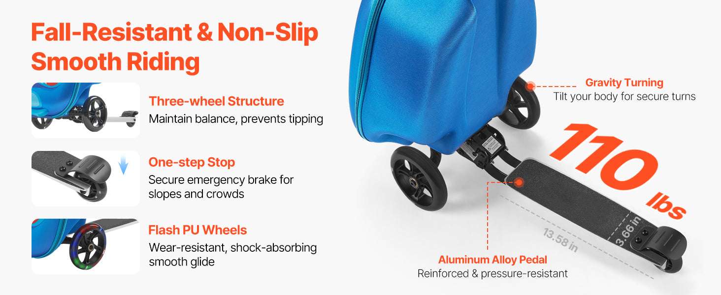 20" Kids Ride-On Scooter Suitcase with 20L Storage & Flash Wheels - Image 9