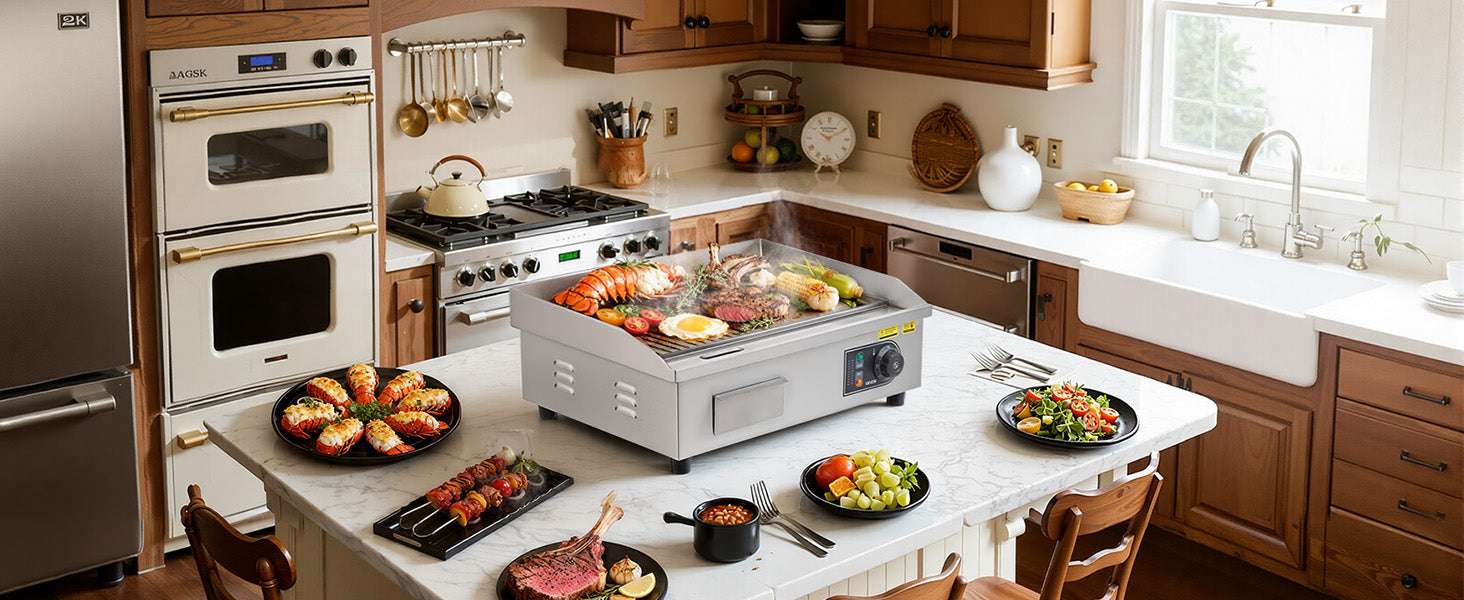 Commercial Electric Griddle 21" Flat & Grooved 1750W Temp Control - Image 16