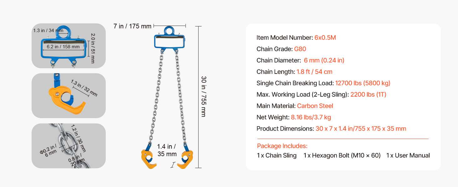 2200 lb Drum Lifting Chain Sling G80 with Security Hook - Image 17