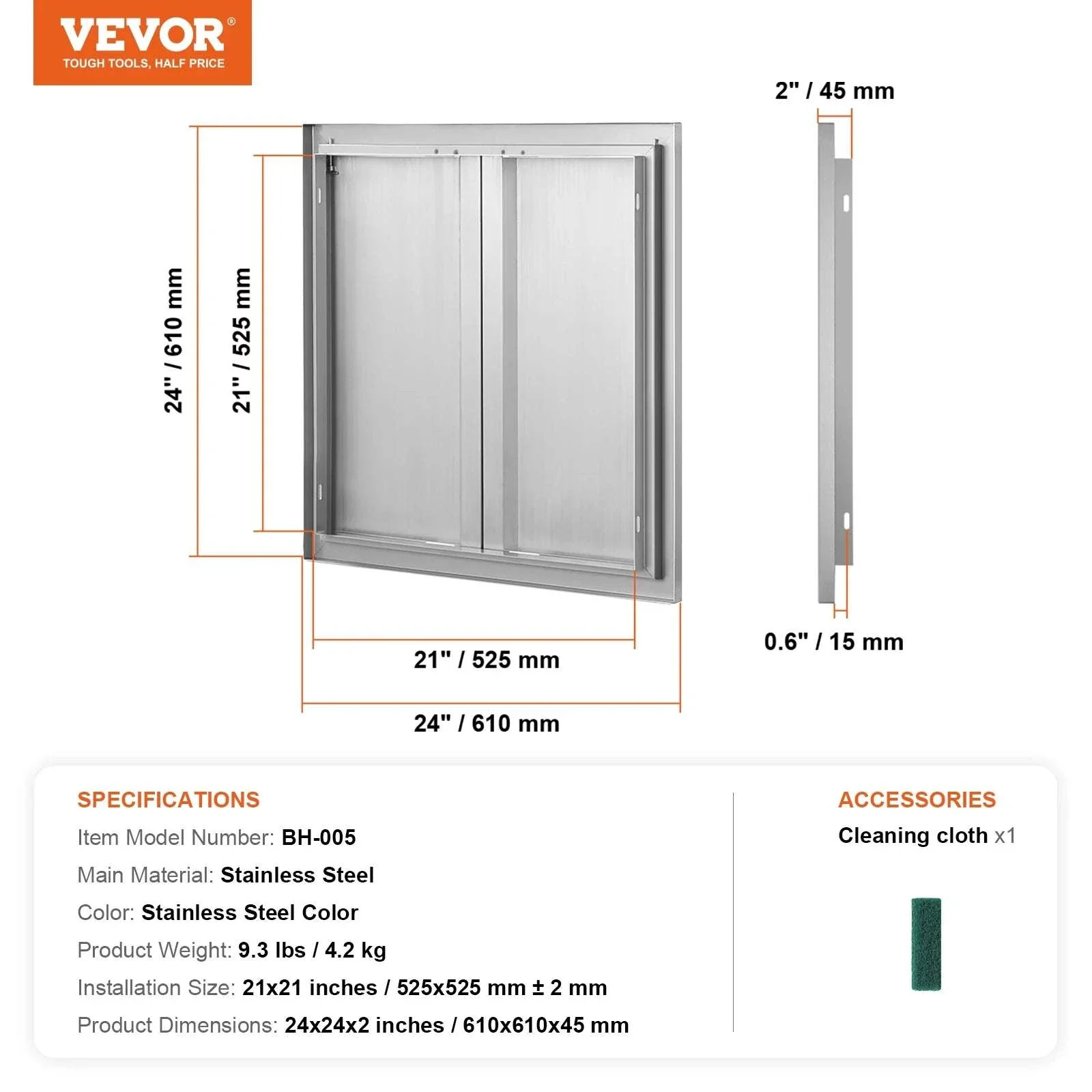 24x24 Inch Stainless Steel BBQ Access Door with Recessed Handles - Image 14