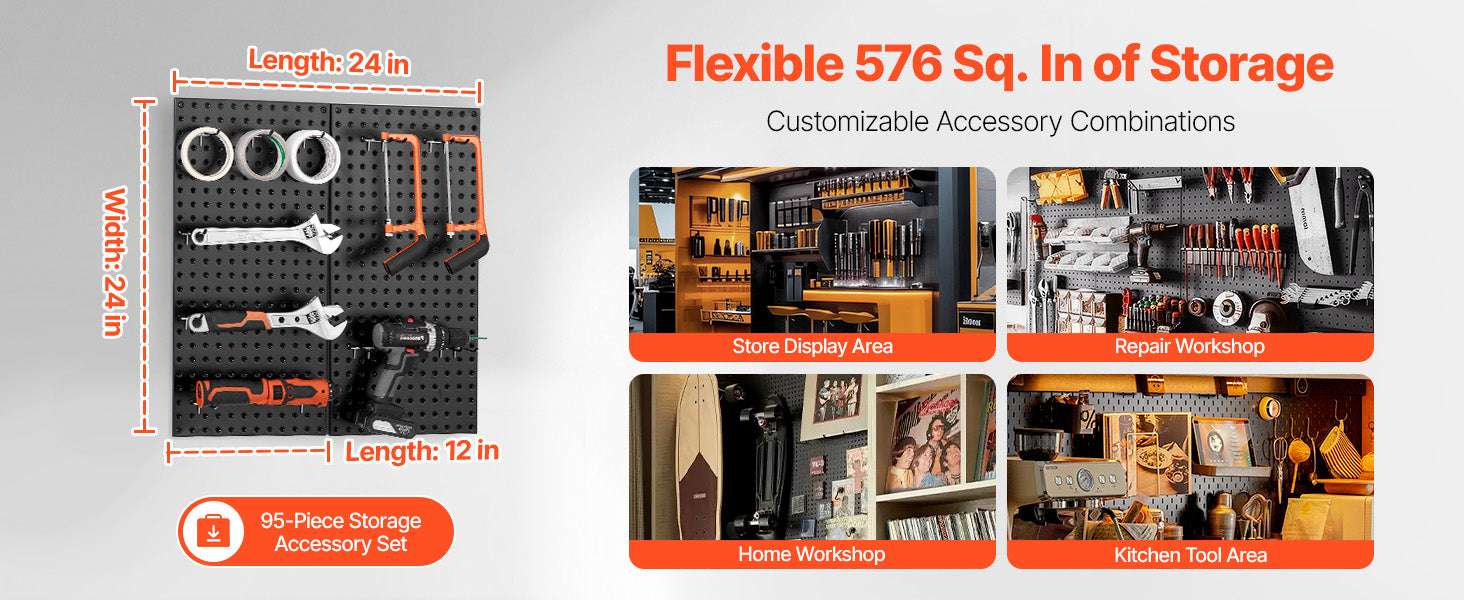 24x12 Metal Pegboard Wall Organizer Panels with Hooks Set - Image 10
