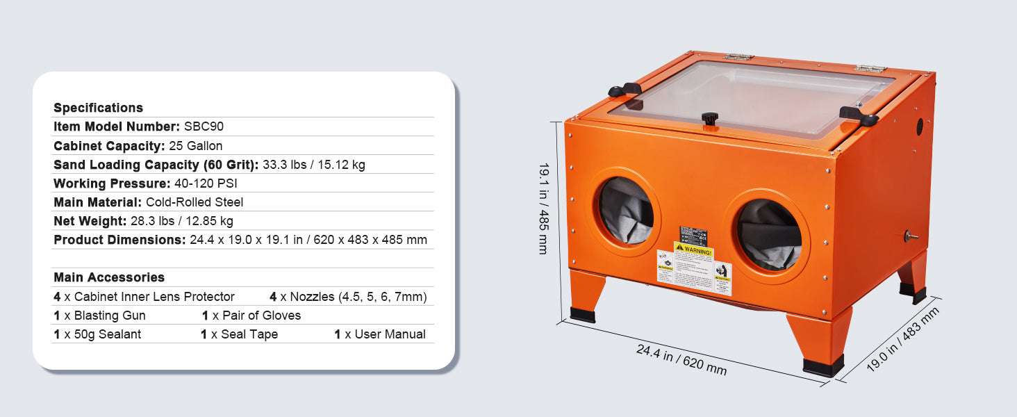 Benchtop Sandblasting Cabinet 25/40/60 Gallon with Gun & Nozzles - Image 13