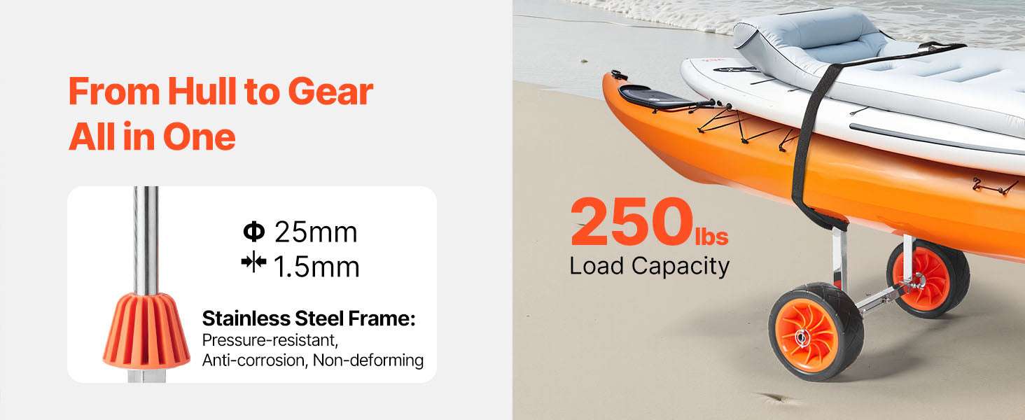 Kayak Cart Dolly 250 lbs with Solid Tires & Tie-Down Straps - Image 9
