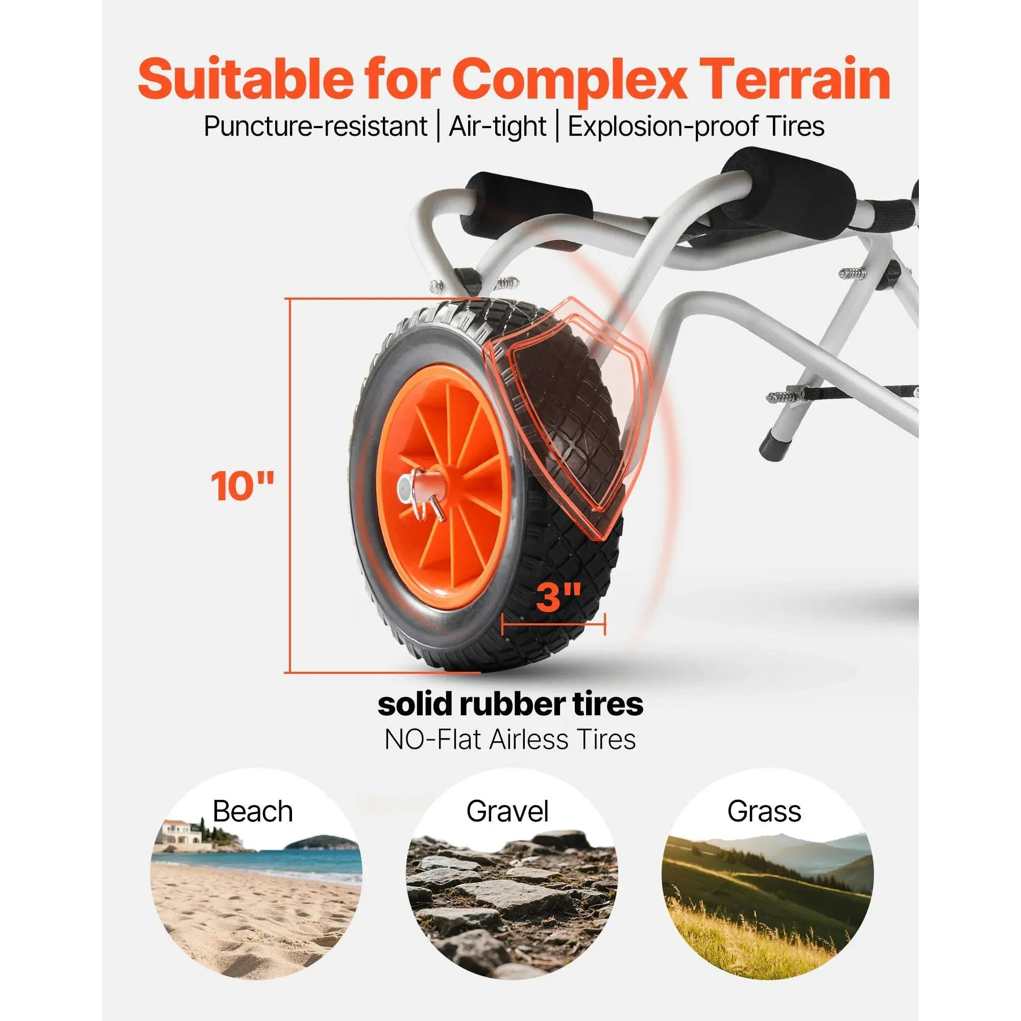 Foldable Kayak Cart with 10in Solid Tires & 250 lb Capacity - Image 4