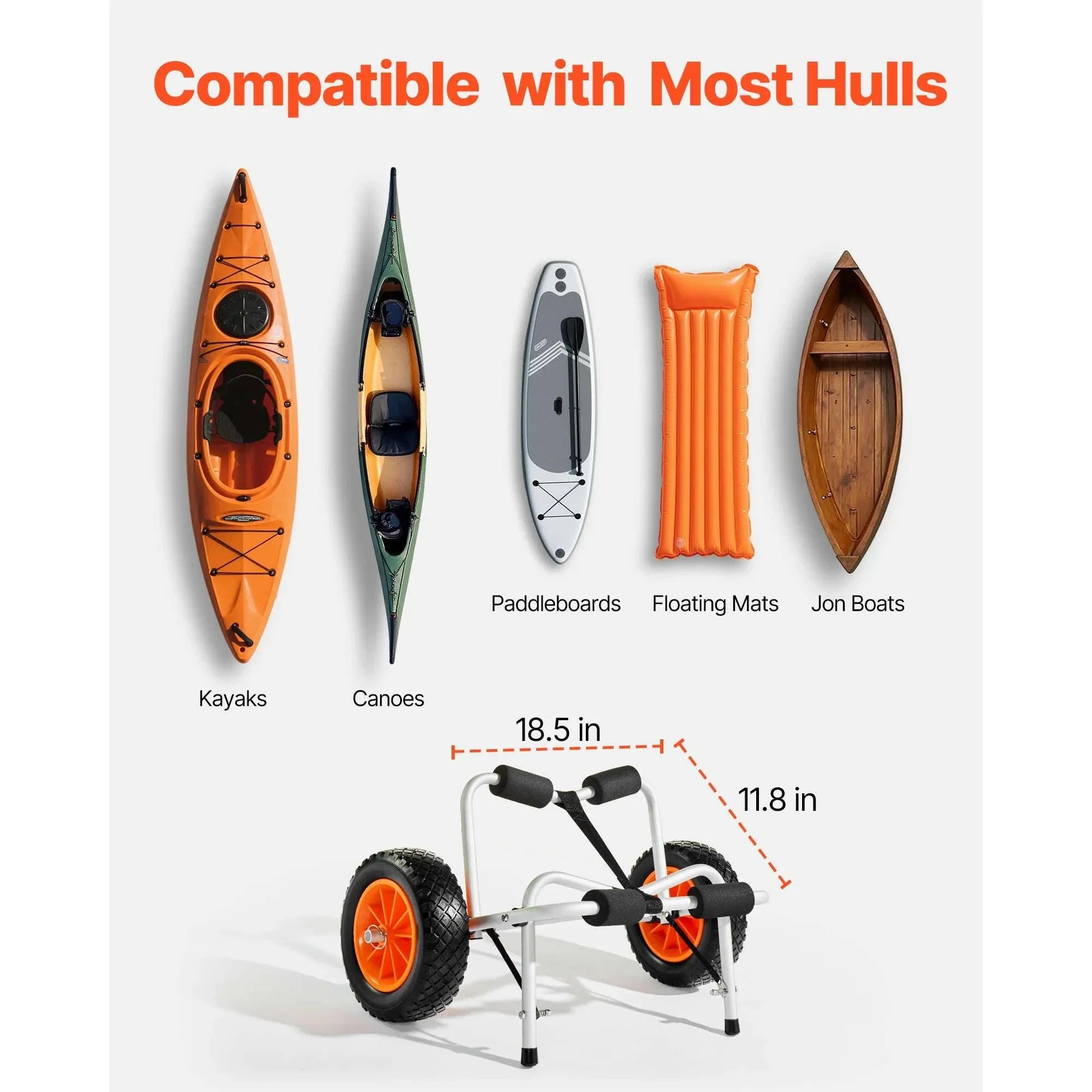 Foldable Kayak Cart with 10in Solid Tires & 250 lb Capacity - Image 6