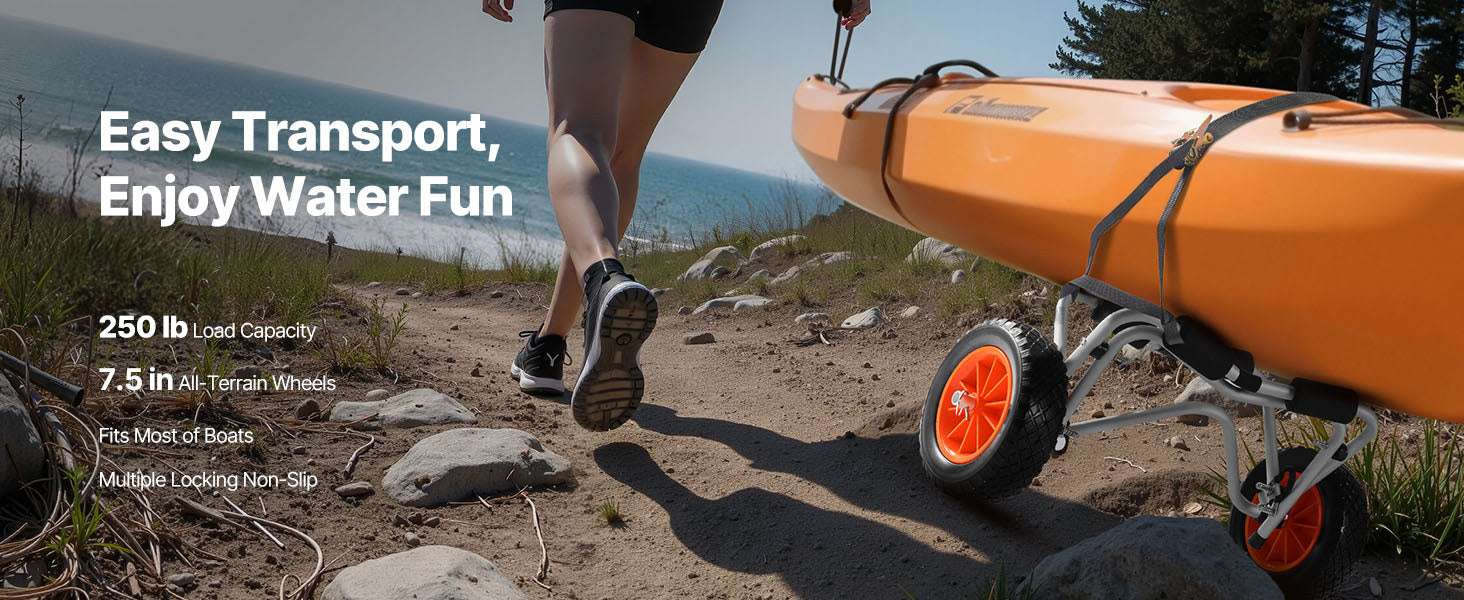Foldable Kayak Cart with 10in Solid Tires & 250 lb Capacity - Image 8