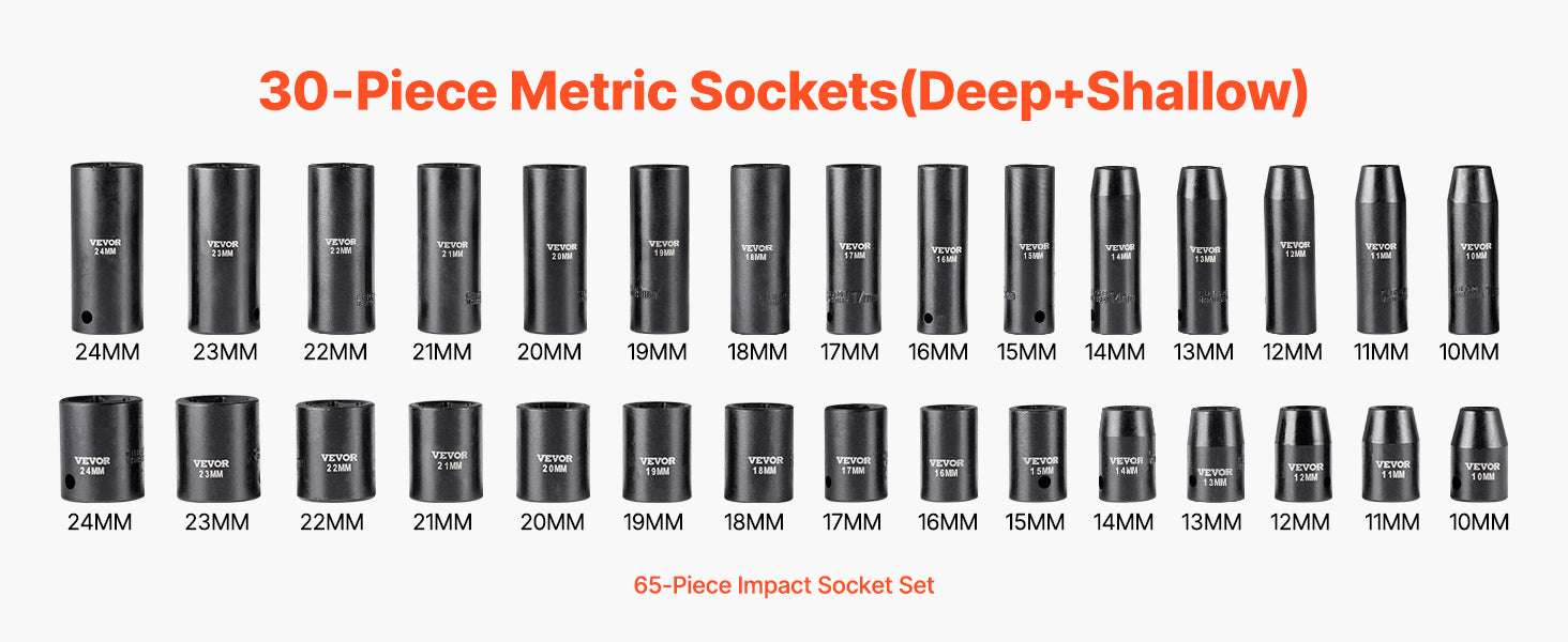 1/2'' Drive Impact Socket Set SAE & Metric Deep/Standard 26–65PC - Image 9