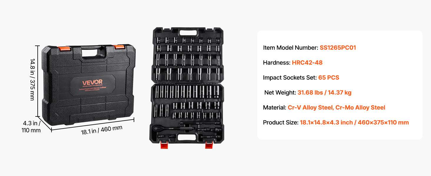 1/2" Drive Impact Socket Set 26 or 65 Piece SAE & Metric - Image 16