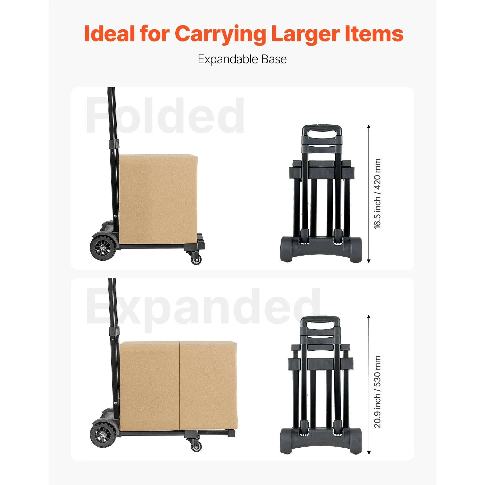 Folding Hand Truck 290lbs Capacity with 4 Wheels & Expandable Base - Image 4