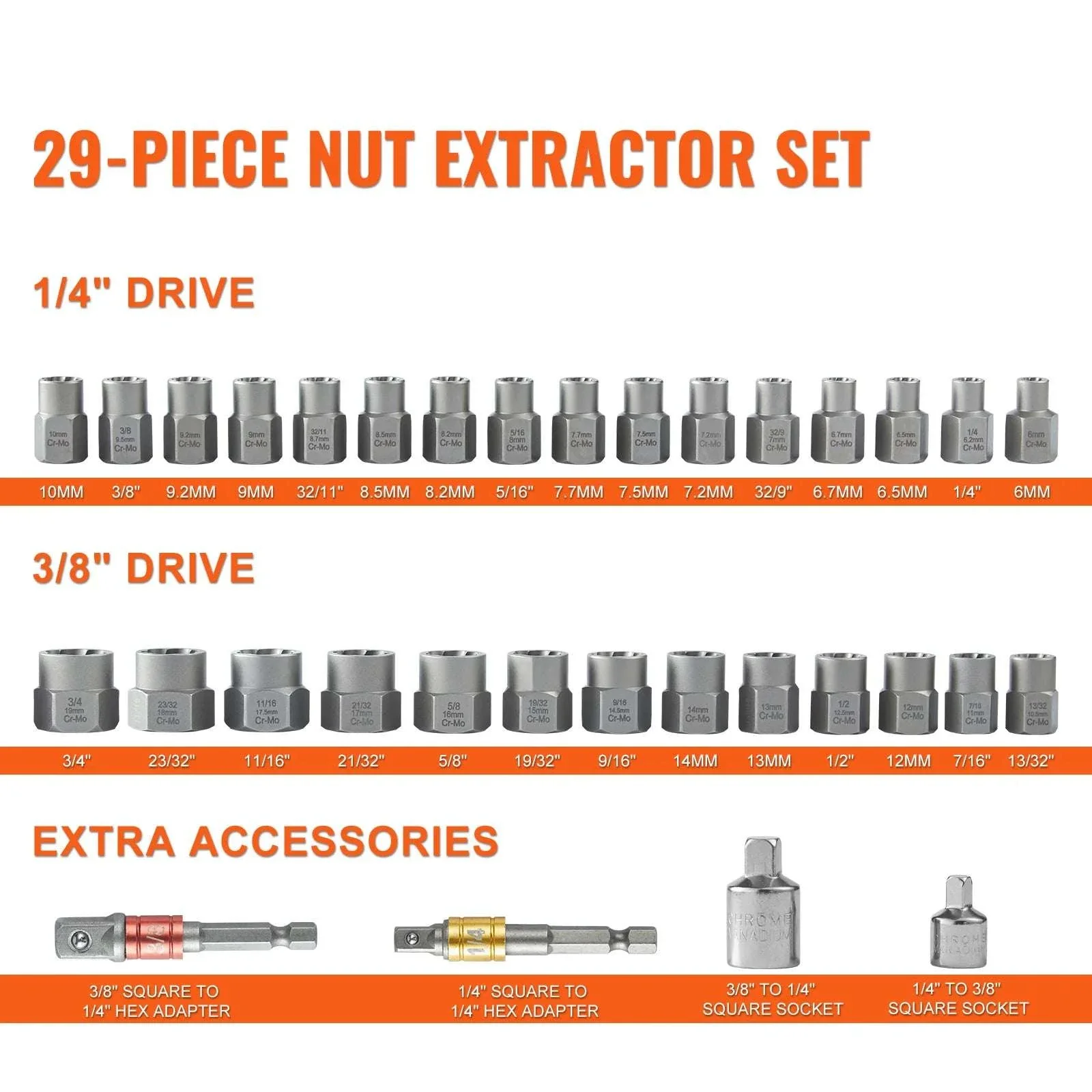 29-Piece Bolt Extractor Set for Stripped, Rusted Nuts & Bolts - Image 6