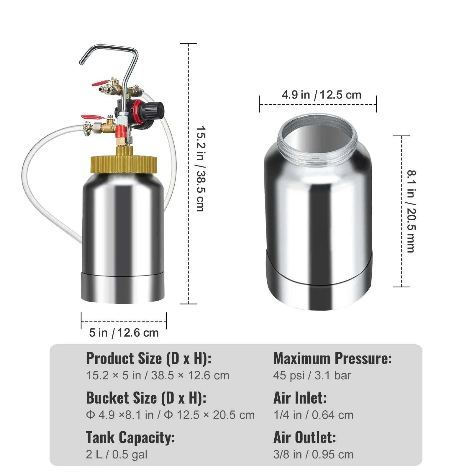 2L Paint Pressure Pot with 1.8mm Spray Gun and 3m Hoses - Image 14